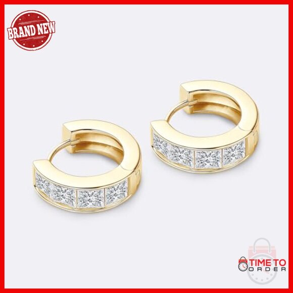 Princess Cut Moissanite Hoop Earrings 3.2cttw Sterling Silver Women main image 5